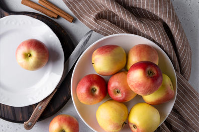 High angle view of apples on table