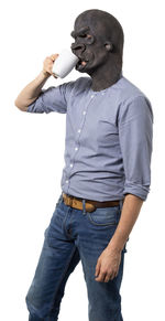 Man looking away against white background