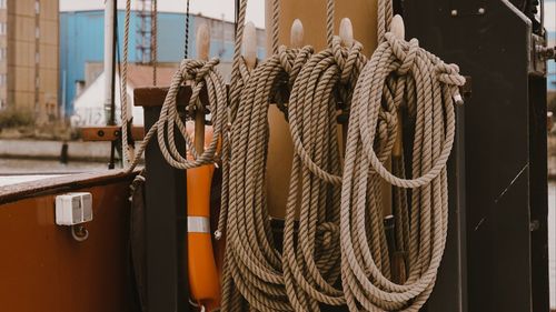 Close-up of rope tied on metal