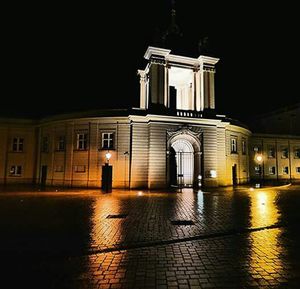 View of illuminated building at night