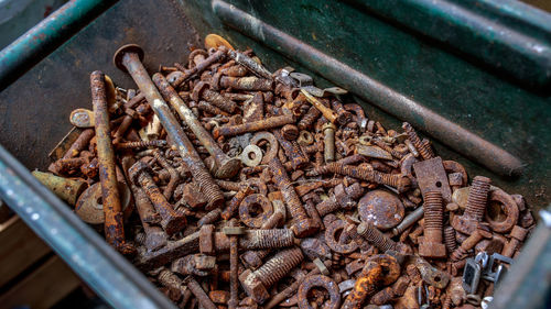 Close-up of rusty bolts and nuts