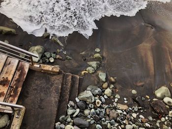 High angle view of stones on beach