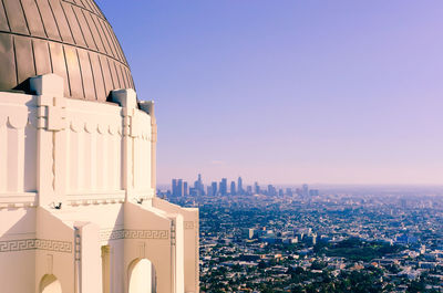 View of cityscape against clear sky