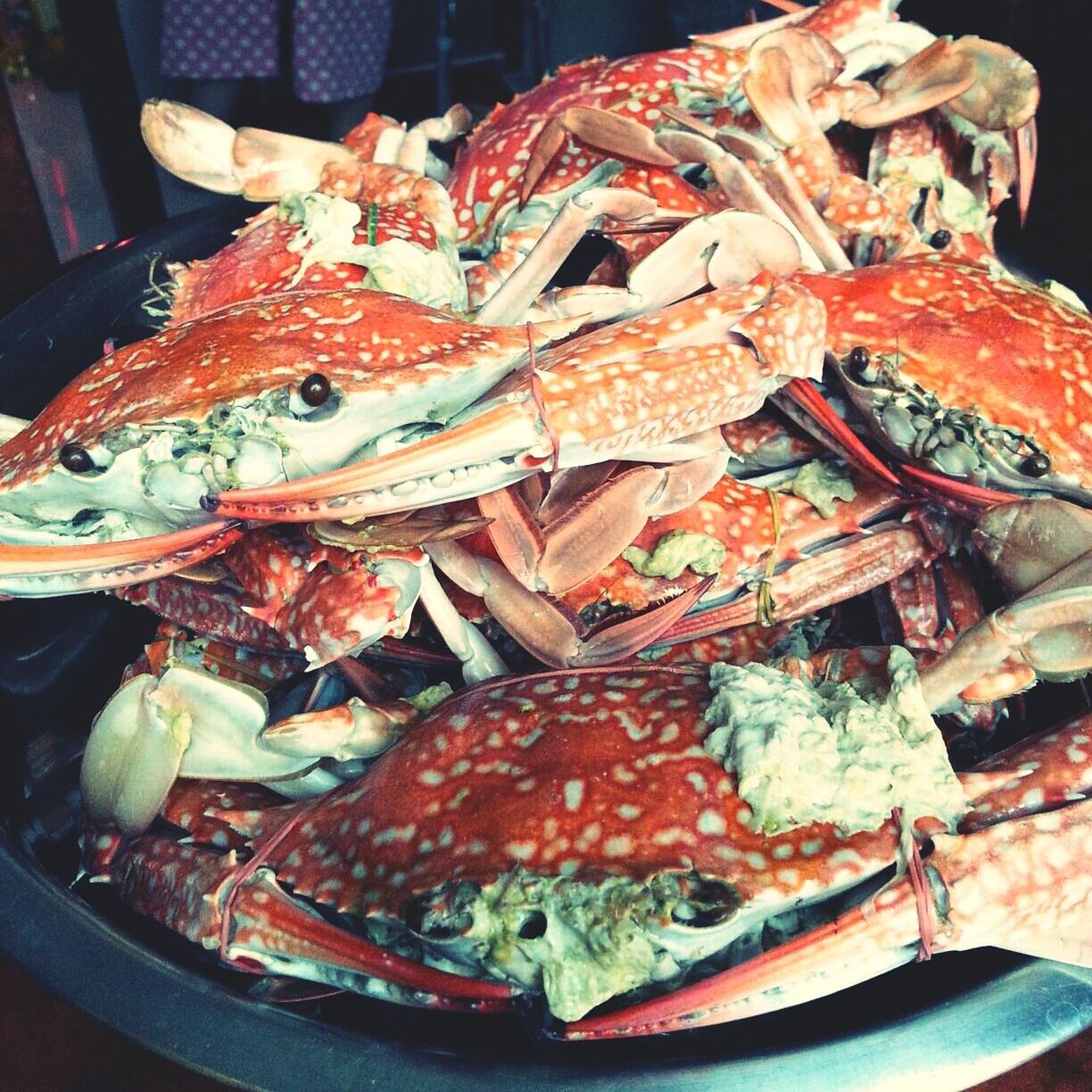 food, food and drink, freshness, seafood, healthy eating, indoors, fish, still life, vegetable, close-up, raw food, high angle view, variation, abundance, for sale, ready-to-eat, prawn, meat, no people, dead animal