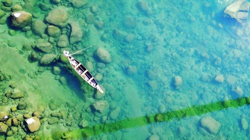 High angle view of boat on sea