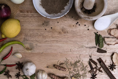 High angle view of vegetables on cutting board