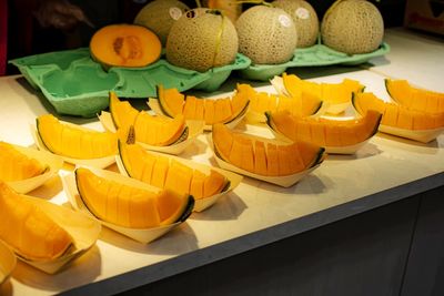 Close-up of yellow fruits on table