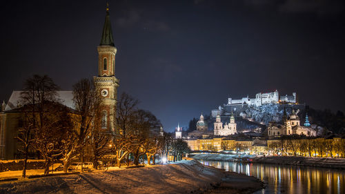 View of illuminated city against sky at night