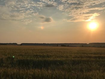 Scenic view of field against sky during sunset