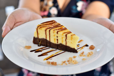 Close-up of cake slice in plate