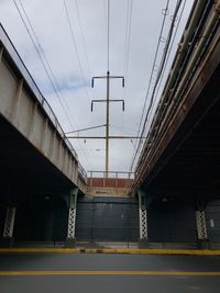 Low angle view of railroad station against sky