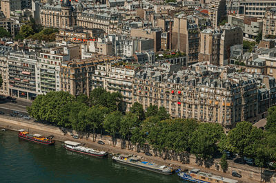 Detail of building in a sunny day seen from the eiffel tower in paris. the famous capital of france