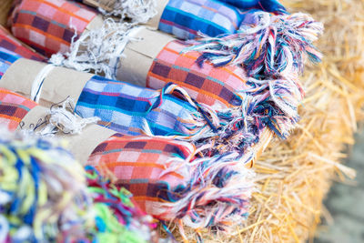Close-up of fabrics for sale