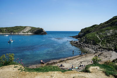 Scenic view of sea against clear sky