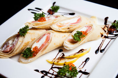 Close-up of food served in plate