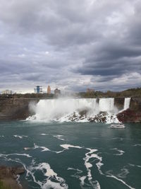Scenic view of sea against cloudy sky