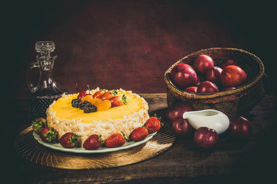 Close-up of fruits served on table