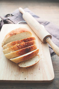 Close-up of bread on cutting board