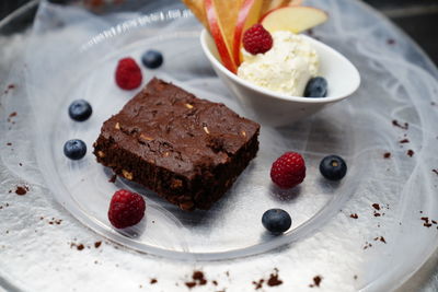 Close-up of chocolate cake in plate