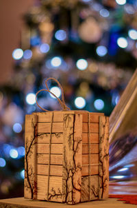 Close-up of christmas lights on tree