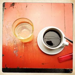 Directly above shot of coffee cup on table