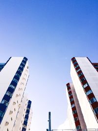 Low angle view of skyscrapers against clear blue sky