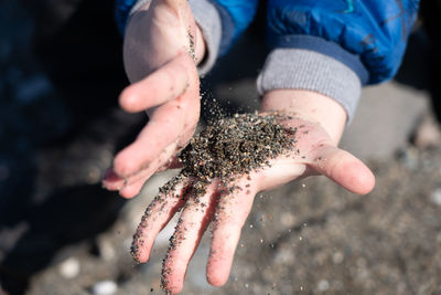 Close-up of hand holding sand