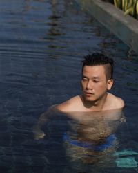 High angle view of man in swimming pool