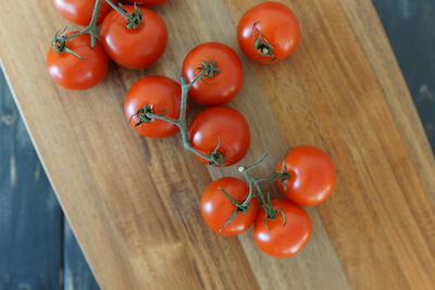 High angle view of tomatoes on table