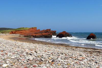 Scenic view of sea against clear sky