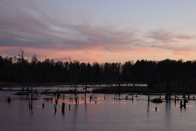 Scenic view of lake against sky during sunset