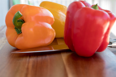 Close-up of bell peppers on table