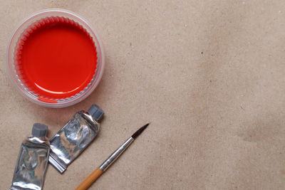 High angle view of tea cup on table