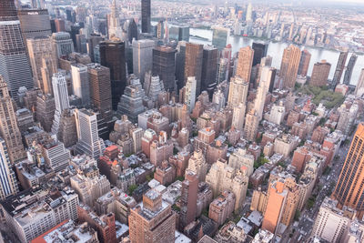 High angle view of modern buildings in city