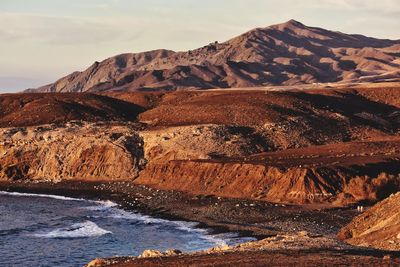 Sunset landscapes on fuerteventura canary island in spain