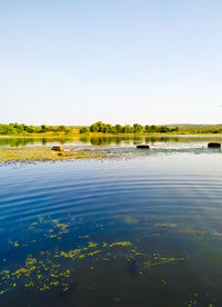 Scenic view of lake against clear sky