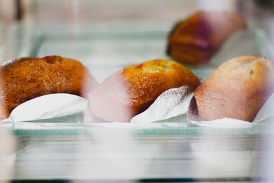 Close-up of baked pastries in tray