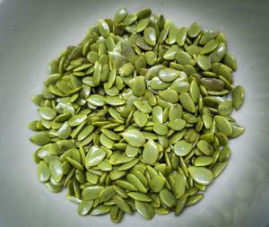 High angle view of green beans in bowl