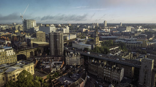 High angle view of buildings in liverpool  bridge from above