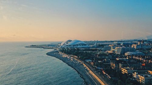 High angle view of buildings in city