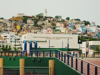 Residential district against clear sky