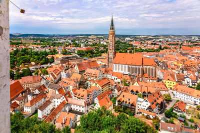 High angle view of townscape against sky