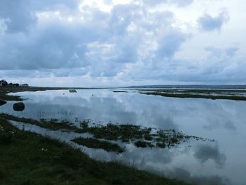 Reflection of clouds in calm lake