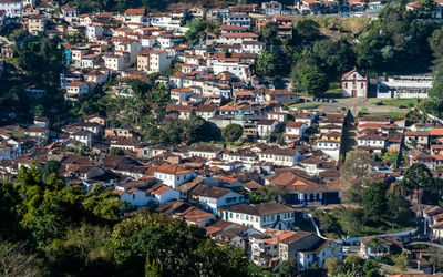 High angle view of buildings in town