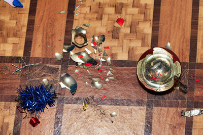 High angle view of christmas decoration on table