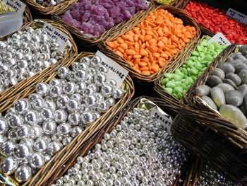 High angle view of objects for sale at market stall