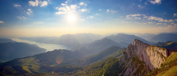 Panoramic view of mountains against sky during sunset