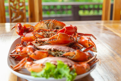 Close-up of seafood in plate on table