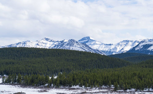 Scenic view of snowcapped mountains against sky