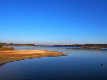 Scenic view of calm sea against clear sky